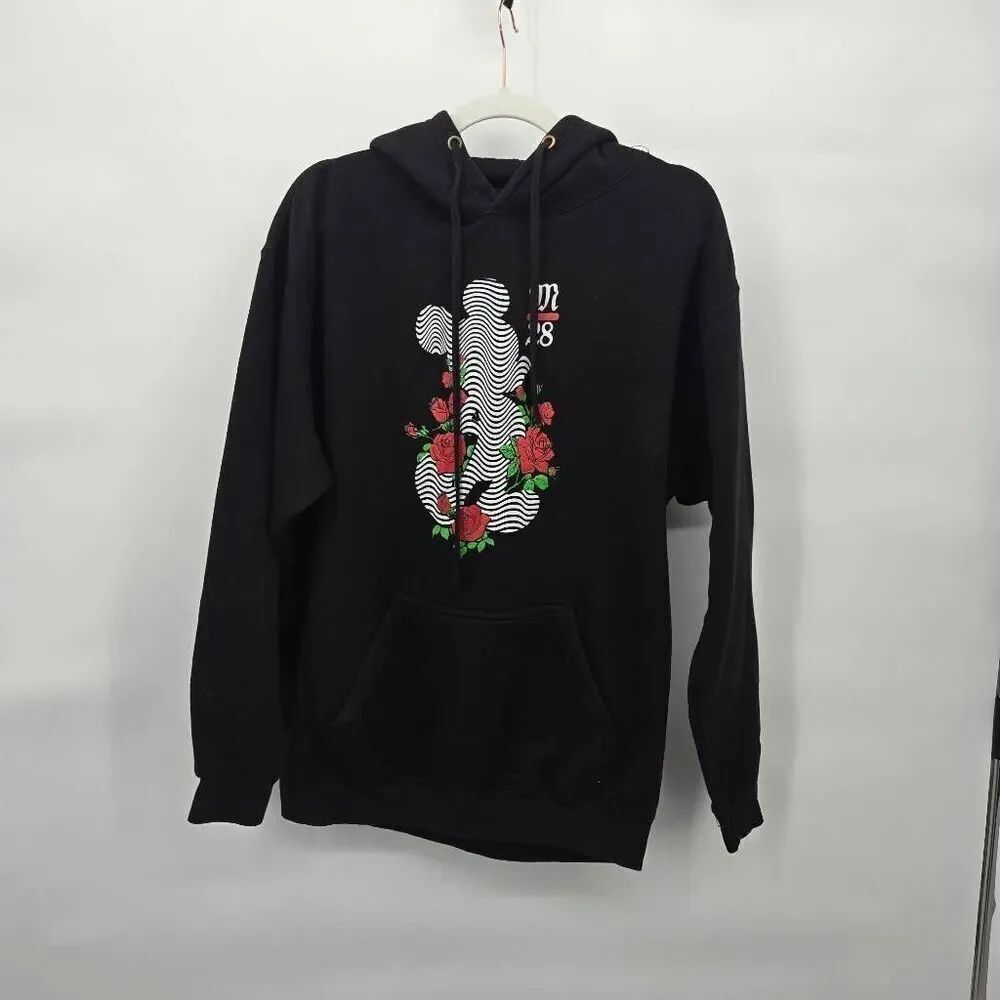 Disney Neff Mickey Mouse Hoodie Size Medium Black Roses Flawed